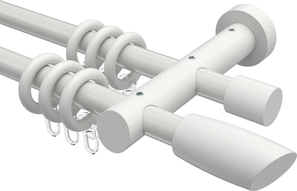 Interdeco Gardinenstange / Vorhangstange Weiß, Typ Talena Etta (Ellipse Schräge), 20 mm Ø 2-läufig, 400 cm