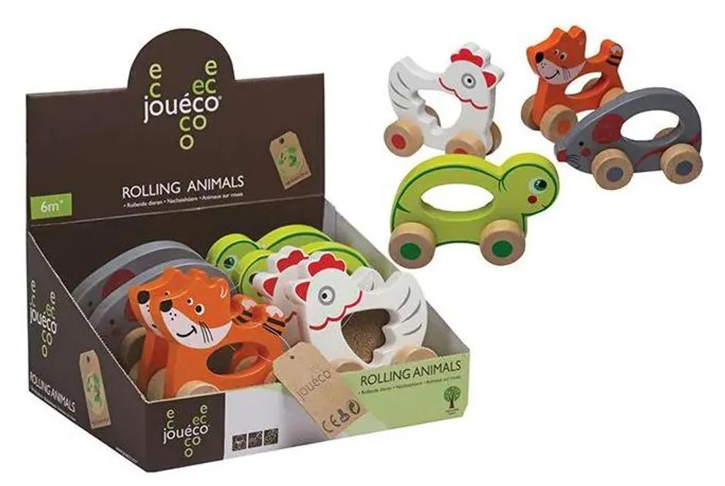 Jouets d'éveil moteur animaux roulants en bois pour enfant de 1 an