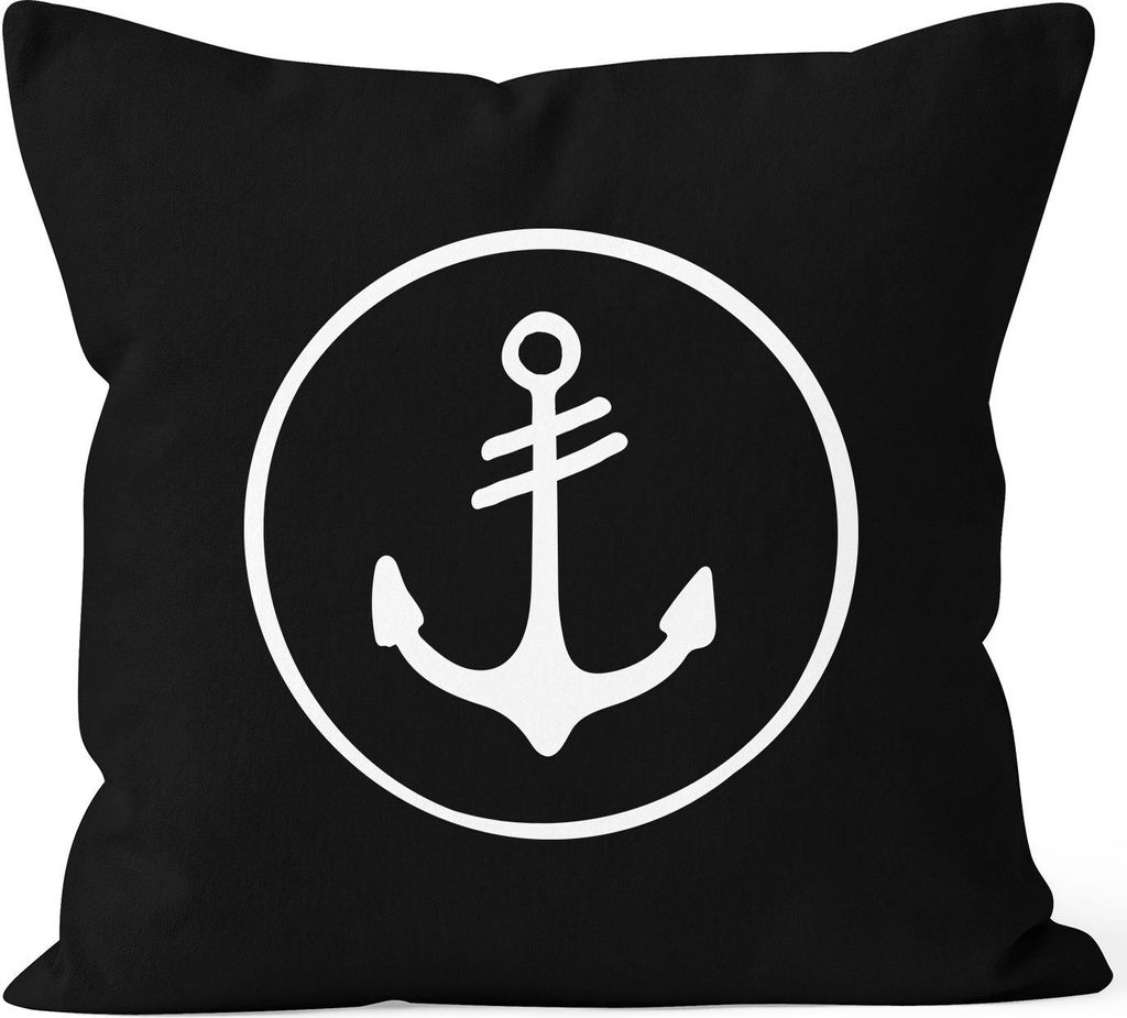 Kissen-Bezug Anker Round Kissen-Hülle Deko-Kissen Baumwolle MoonWorks schwarz unisize