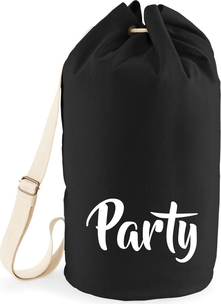 Huuraa Seesack Party Schriftzug 20 Liter Black Baumwolle Rucksack Geschenkidee