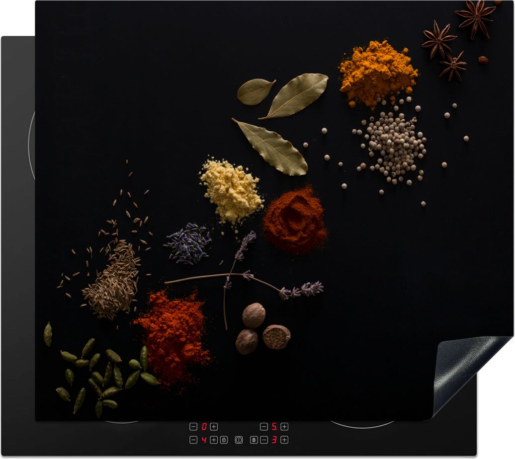KitchenYeah Herdabdeckplatte Kräuter - Schwarz - Gewürze - Küche - Kochen , 57x51cm, Küche Deko, Glaskeramikkochfeld Herdabdeckung, Abdeckpla...