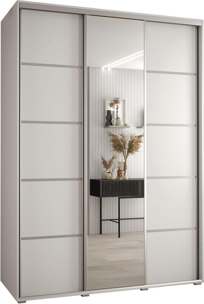 MEBLE KRYSPOL Cannes 5 Schrank mit 3 Schiebetüren - 205,2x170x60 cm - Weiß Weiß Silber