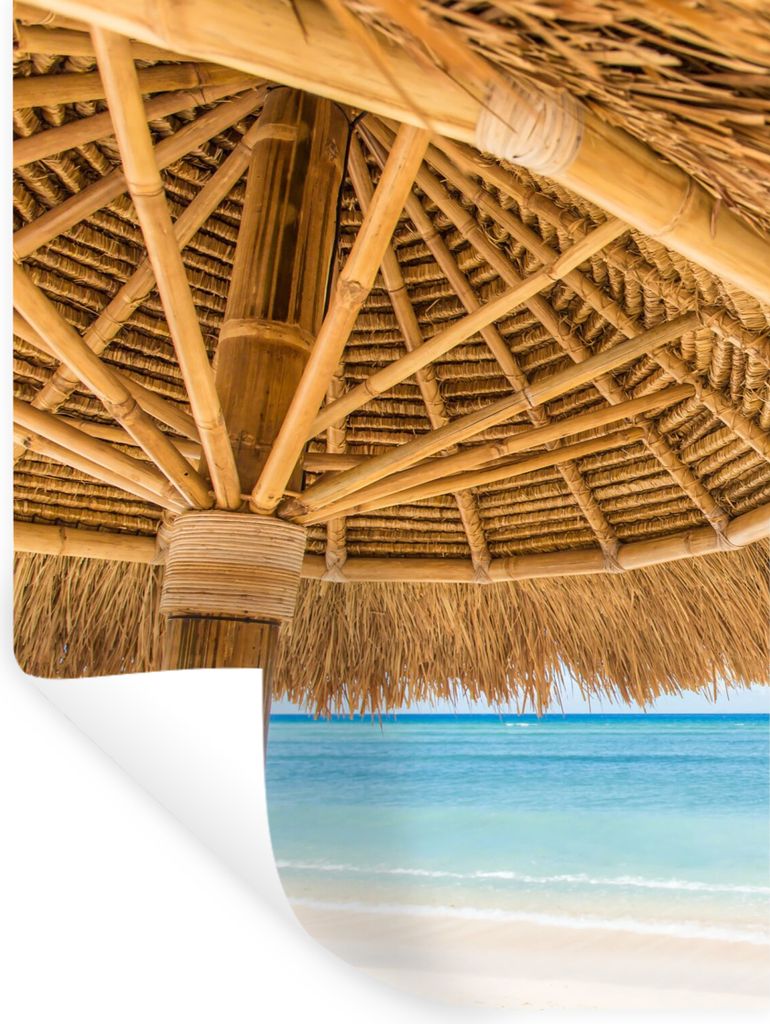 MuchoWow Wandtattoo Wandsticker Wandaufkleber Sonnenschirm - Strand - Meer - Tropisch 30x40 cm Selbstklebend und Repositionierbar - Sticker - Dek...