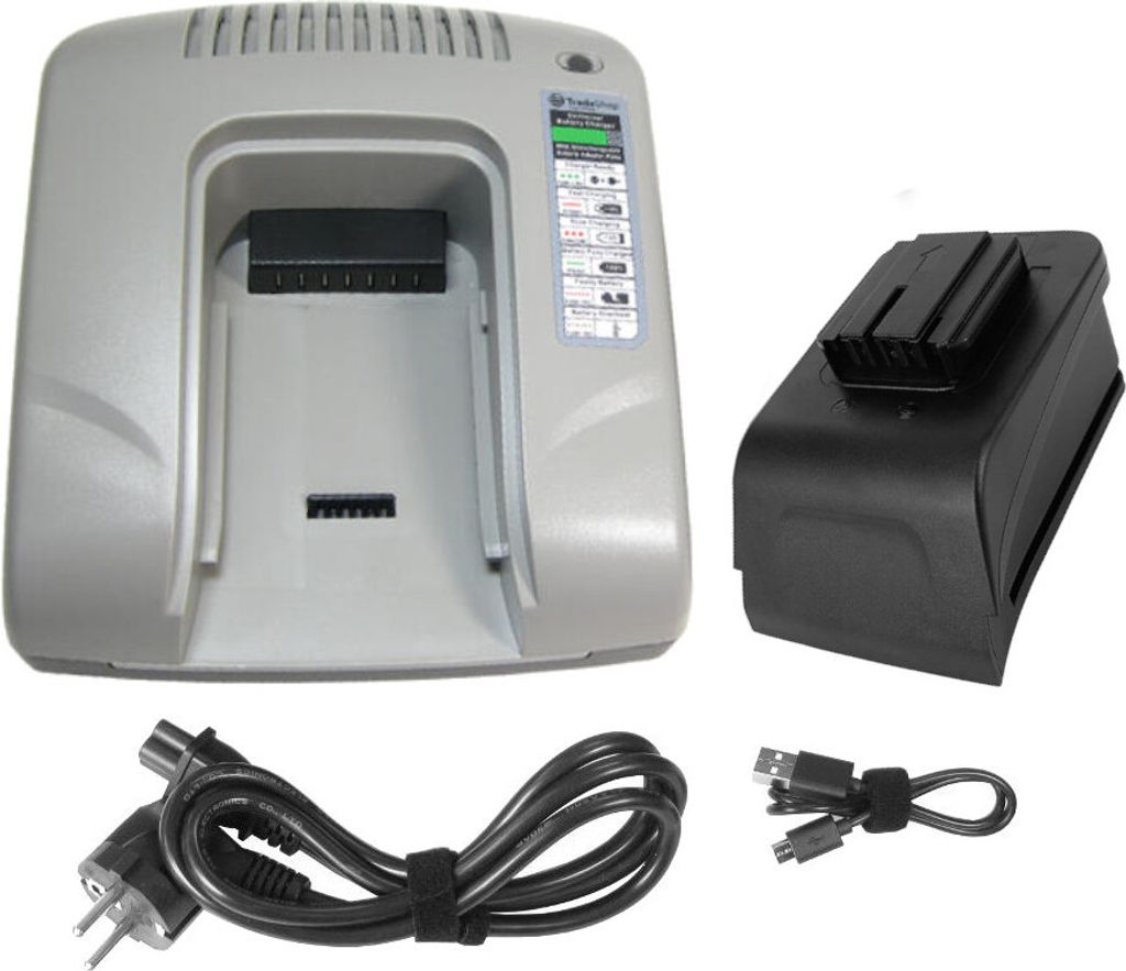 Trade-Shop Ladegerät 7,2V-18V mit USB kompatibel mit AEG BDSE 18 STX, BDSE 18 T Super Torque, BSB 18 STX, PN 18 X, SB2E 18 STX, SB2E 18 T Super To...