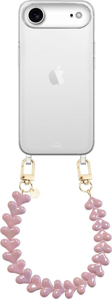 iPhone 17 Air - Funky Hearts (Pink Metal) Transparant Cord Case