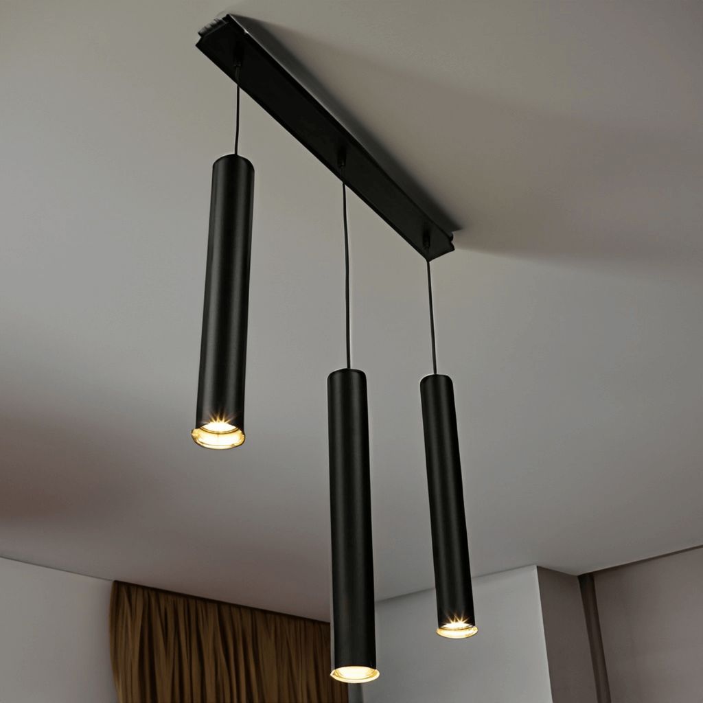 Pendelleuchte 3 flammig Esstisch Esszimmer Metall Schwarz Zylinder Hängelampe