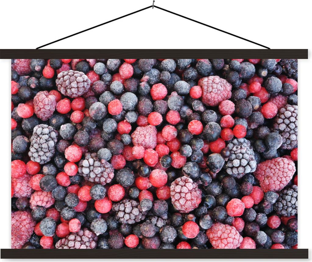 MuchoWow Textilposter Obst - Beeren - Speiseeis 60x40 cm mit schwarzem Rahmen - Hölzernes