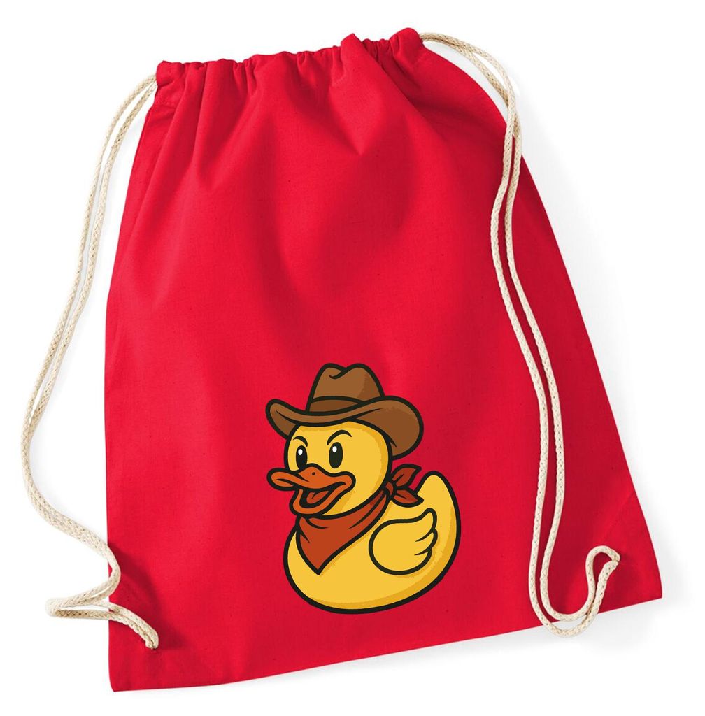 Huuraa Turnbeutel Quietscheente Cowboy Gummiente Wilder Westen 12 Liter Classic Red Baumwolle Rucksack Geschenkidee