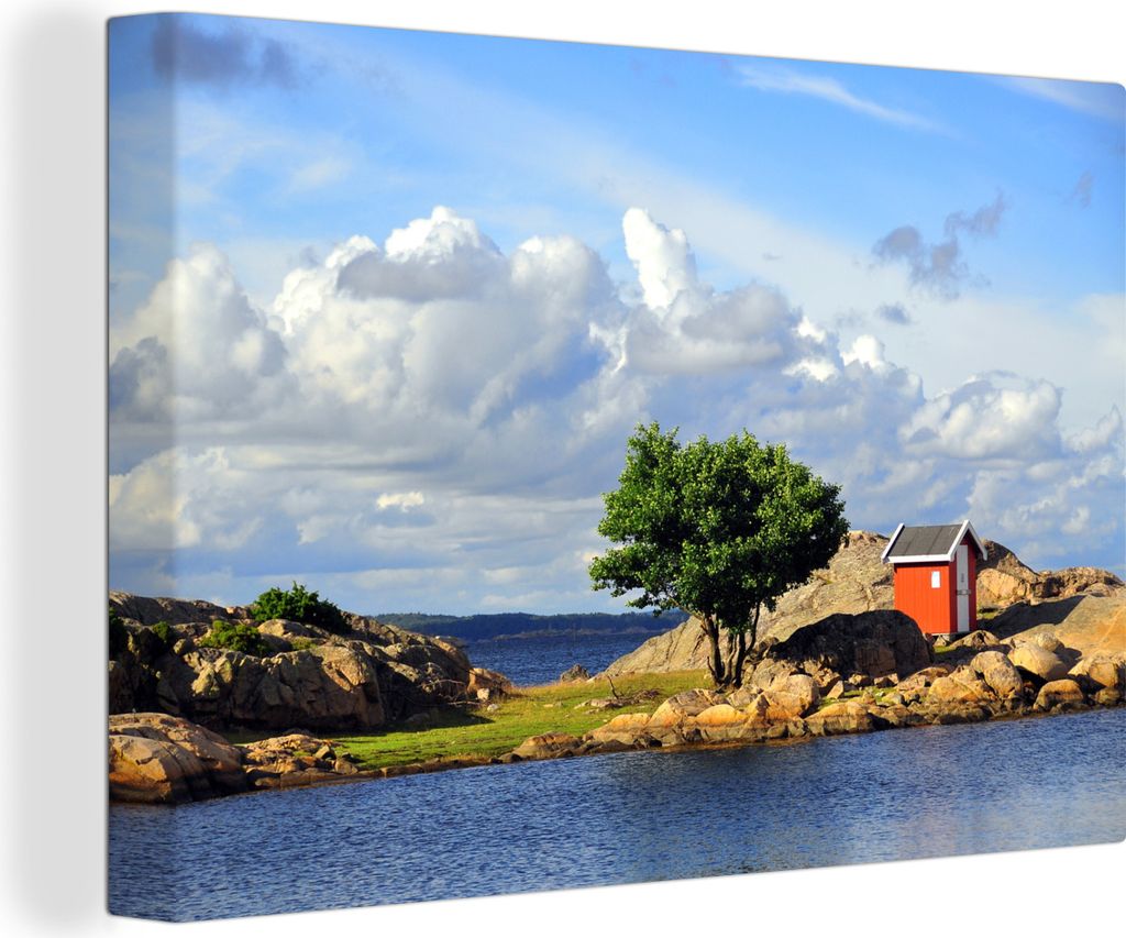 OneMillionCanvasses - Leinwandbilder - 140x90 cm, Fischerhütte an der norwegischen Küste, Wandbilder Kunstdruck Wanddekoration - Foto auf Leinw...