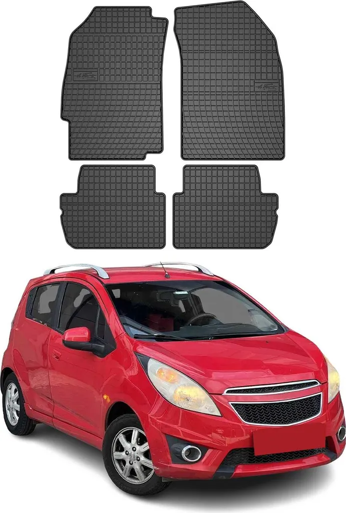 Tappetini Gomma Chevrolet Spark 2015-2019 - Set 4 Pezzi Nero Su Misura