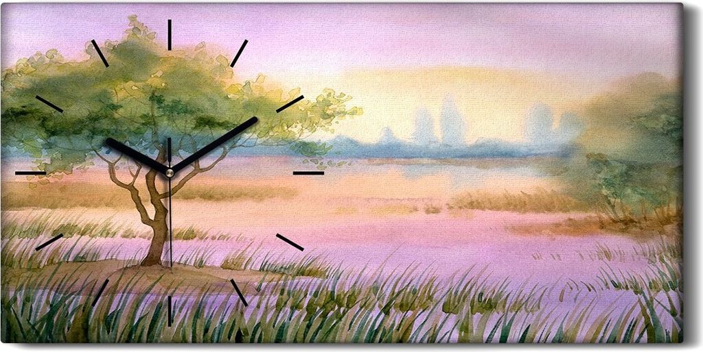 Leinwand Wanduhr Wandkunst Uhr 60x30 Malerei Aquarelle Baum Wasser Kunst - schwarze Hände