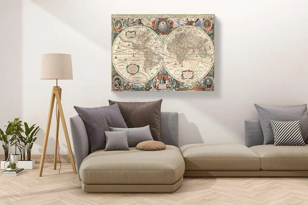 Mappemonde Ancienne sur Toile de Qualité - Impression HD Hondius 60x40