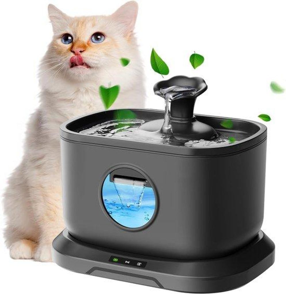 Automatischer drahtloser Wasserbrunnen für Tiere, 2,5 l/84 oz, 3-Gang-Anlage, 180° Bewegungsmelder, 23 dB leise, schwarzer Trinkwasserbehälter