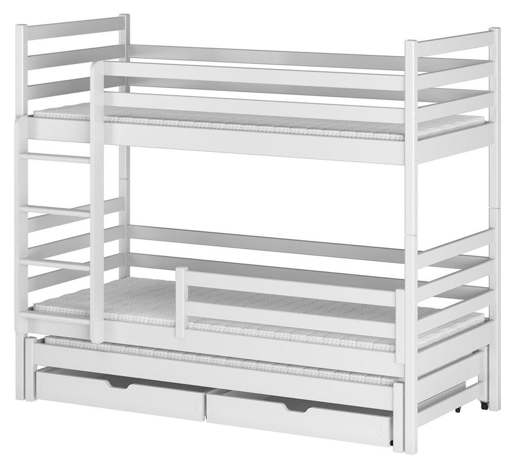 Etagenbett 90x200 inklusive Lattenrost Ausziehbett und Schubladen Leo Weiß