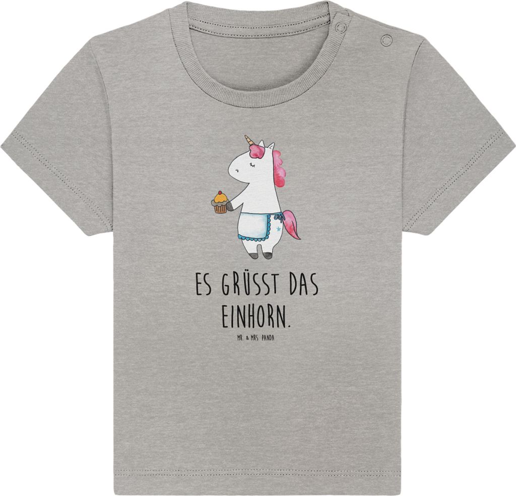 Mr. & Mrs. Panda T-Shirt Einhorn Muffin 6. - 12. Monat - Heather Grey - Geschenk, Geburtstag, Baby Jerseyshirt, Unicorn, Kekse, Glückwünsche, Bab...
