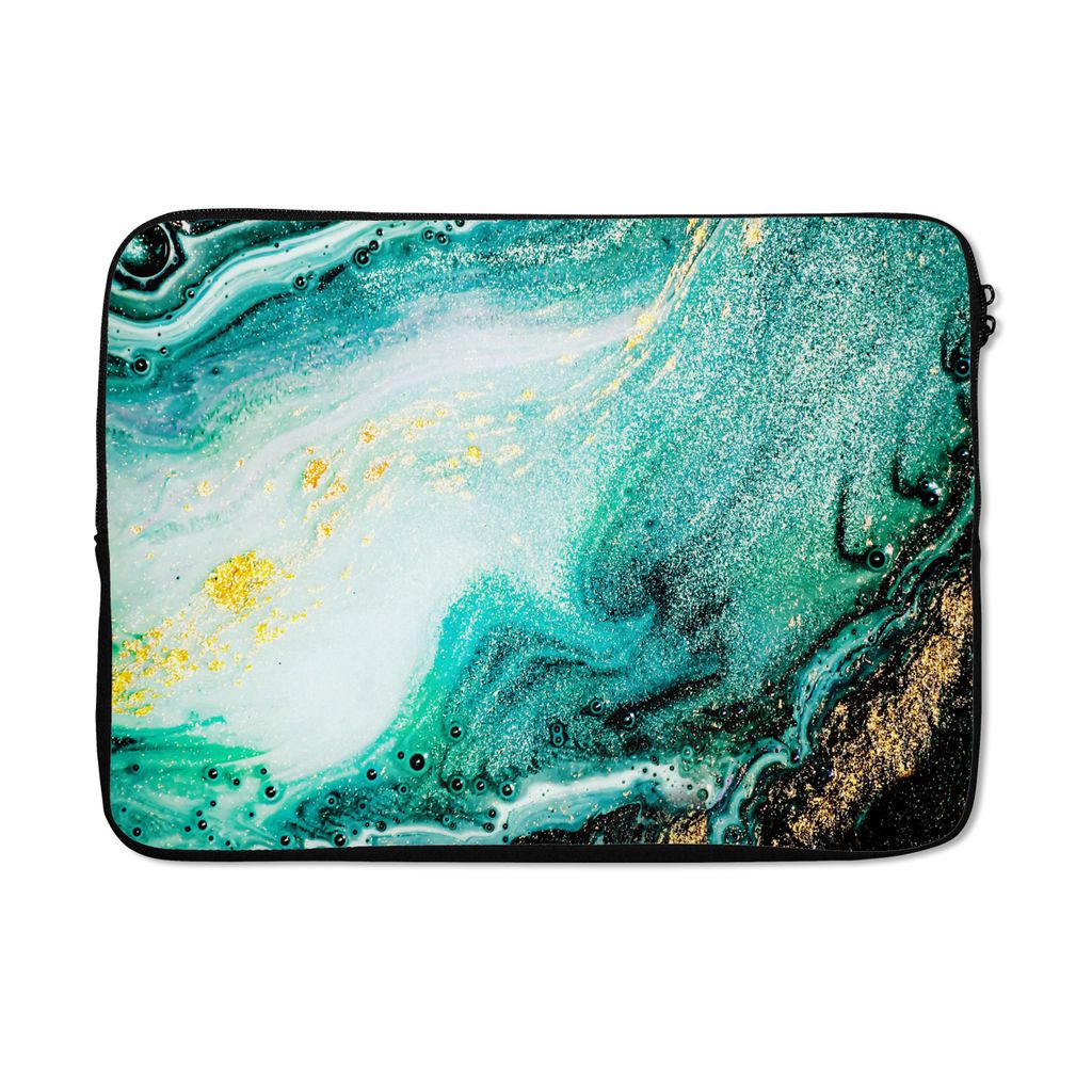 MuchoWow Laptop Hülle 14 ZollMarmoroptik - Blau - Gold - Glitzer - Luxus - Marmor Laptoptasche - Laptoptasche - Stoßsicher - Schutzhaube