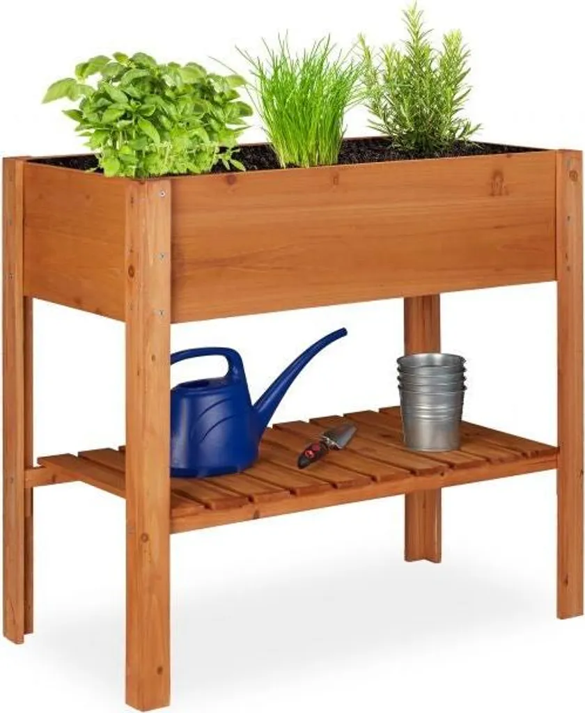 Table à fleurs en bois clair pour balcon - Support déco petit espace