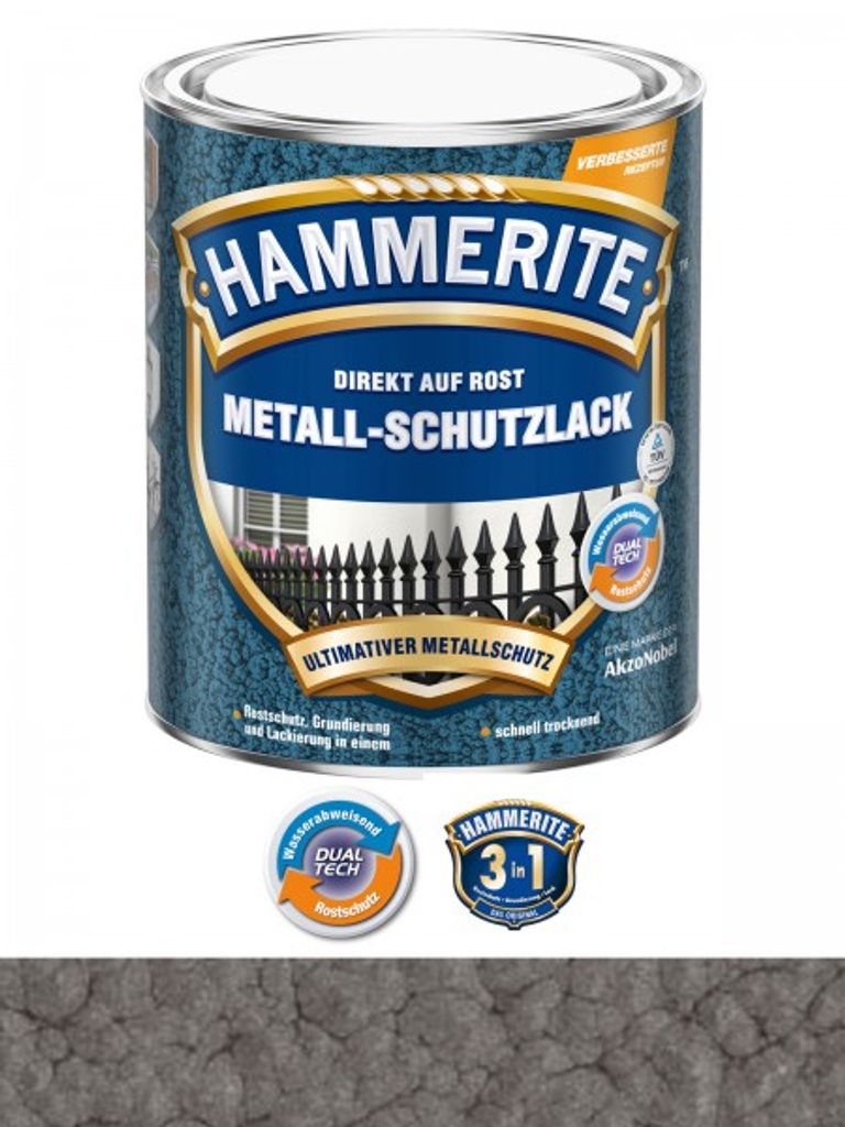 Hammerite Metall Schutzlack Hammerschlag Dunkelgrau 250 ml