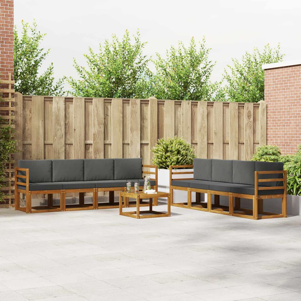 Outdoor-Sofagarnitur - VIDAXL - Terrassen-Sofa - mit Kissen - 9 pcs - Natur und Anthrazit