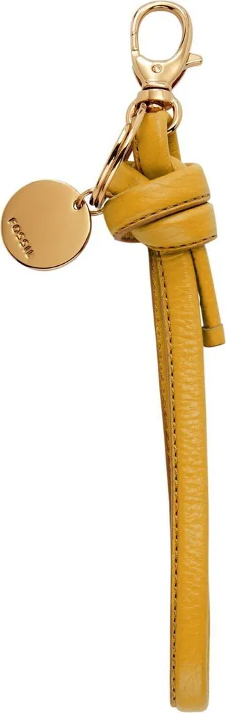 Porte-clés en cuir Fossil jaune moutarde, anneau robuste pour clés