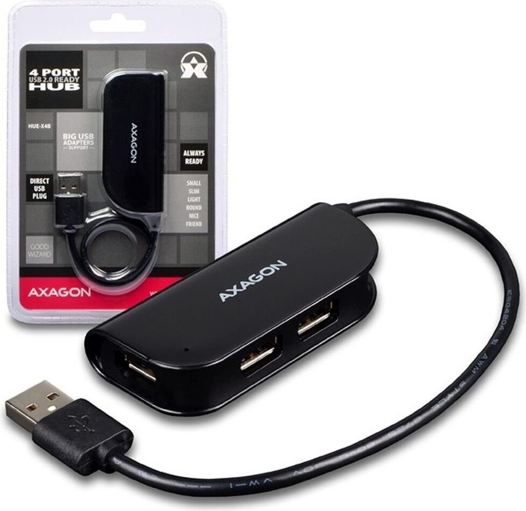 Axagon HUE-X4B, USB 2.0, USB 2.0, 480 Mbit/s, Schwarz, Produktbild 