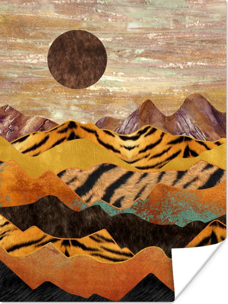 MuchoWow Poster Tigerdruck - Marmor - Gold 30x40 cm - Wandplakat - Poster Kinderzimmer