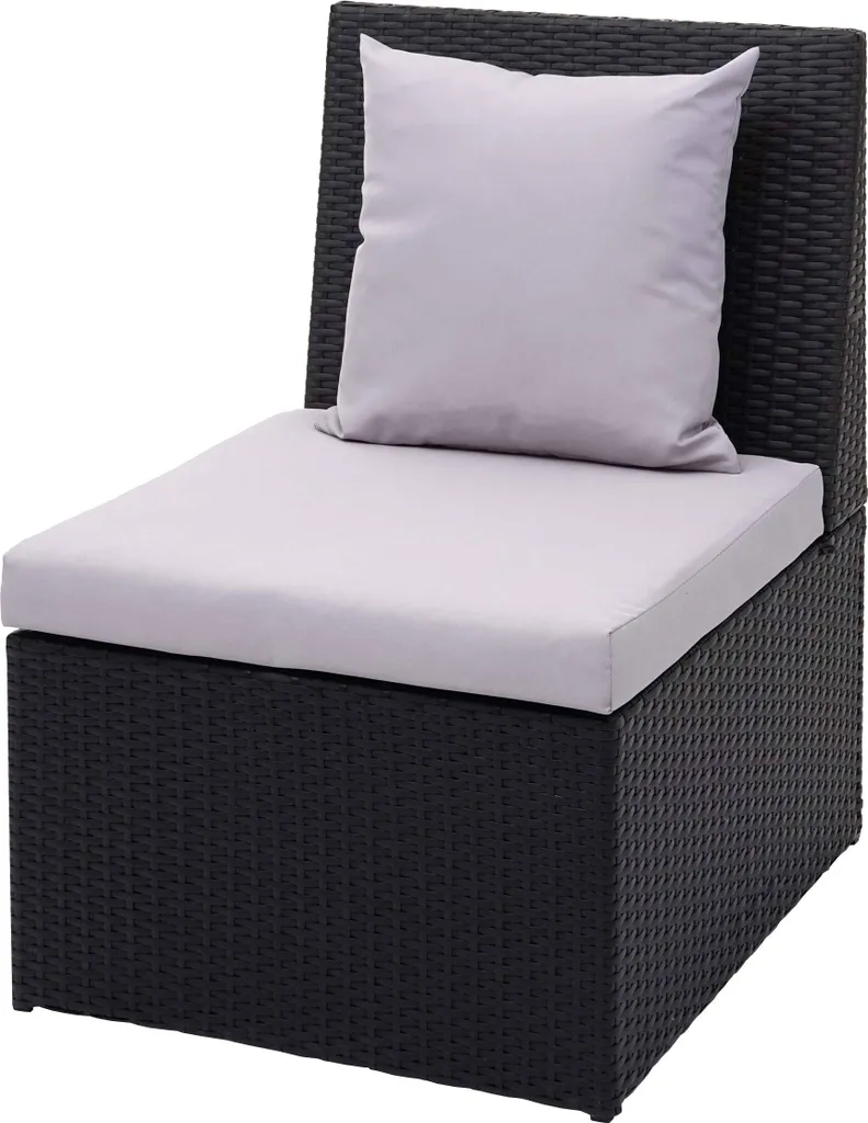 Fauteuil Poly-Rattan HWC-G16 Noir, Chaise de Jardin Lounge et Coussin