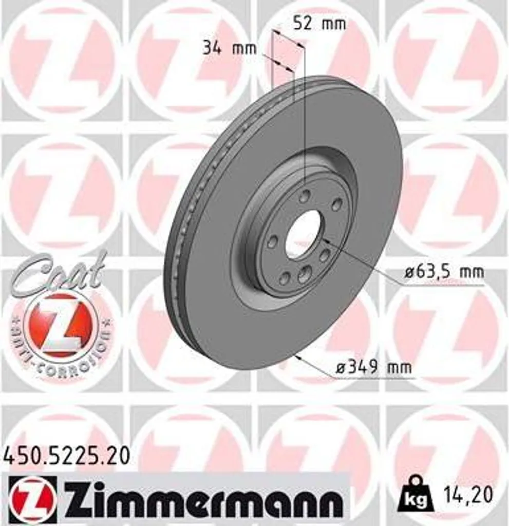 Disque de frein Coat Z Zimmermann 450.5225.20 haute teneur en carbone
