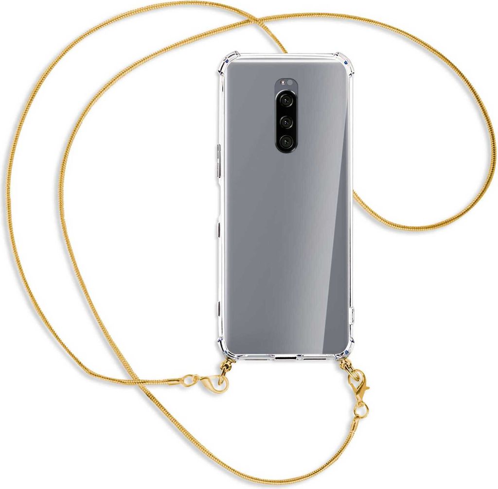 Handykette Backcover-Schutzhülle mit Band (Metall goldfarben) für Sony Xperia 1 - goldfarbene Kette Snake