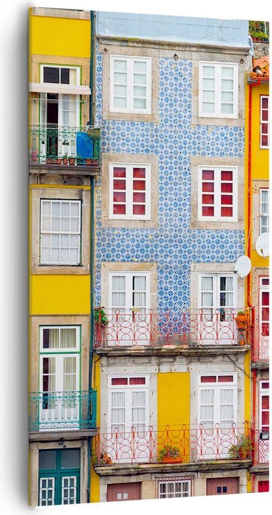 Bild auf Leinwand - Leinwandbild - Einteilig - Casas Ribeira Porto - 65x120cm - Wand Bild - Wanddeko - Wandbilder - Leinwanddruck - Bilder - Wandde...