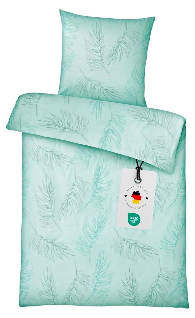 Baumwoll-Bettwäsche 135x200 | Grünes Mint für den Sommer | Renforce Bettbezug | Allergiker-Bettwäsche