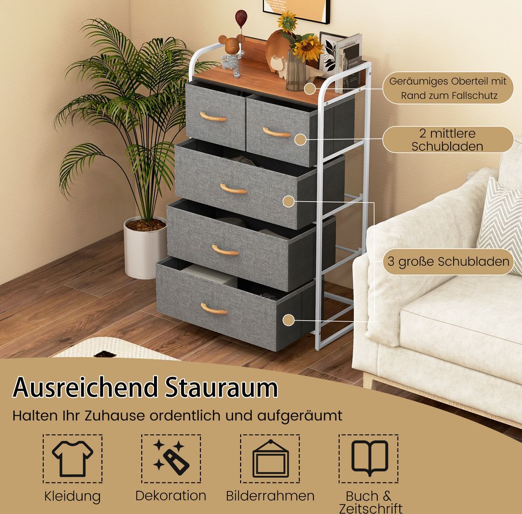 Cassettiera In Tessuto Mobile 5 Cassetti Marrone Chiaro E Scuro 77 5x83x29 Cm 87811257