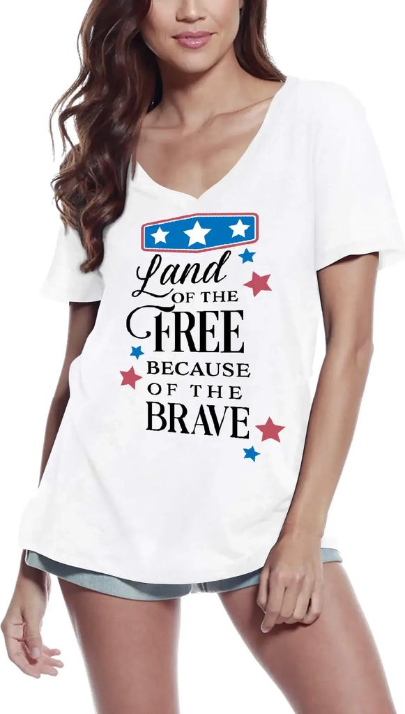 Damen Grafik T-Shirt V-Ausschnitt Land der Freien wegen der Tapferen – Land Of The Free Because Of The Brave – Öko-Verantwortlich Vintage Jahr...