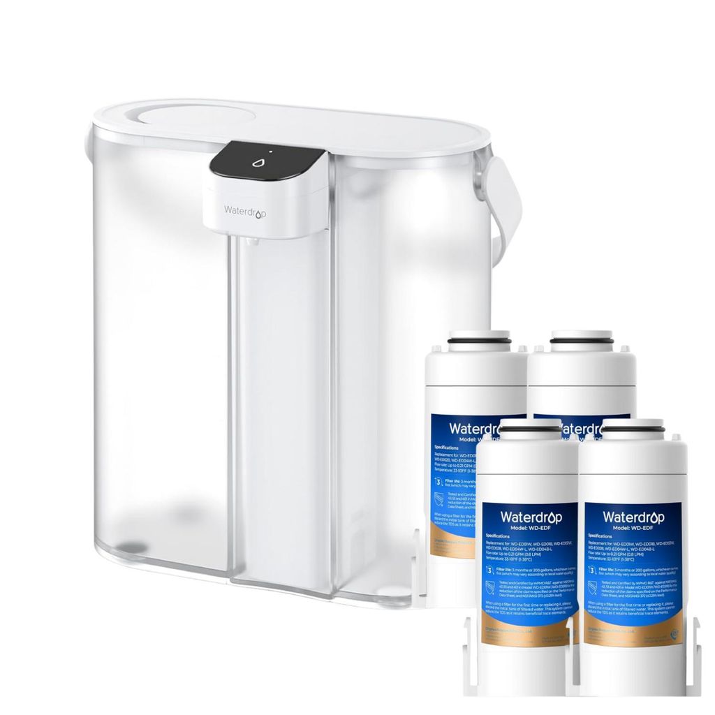 Waterdrop Eletric Wasserfilter Krug für Kühlschrank mit 4 Filter, Countertop Wasserfilter System, 757 Liter, Weiß, WD-ED02W