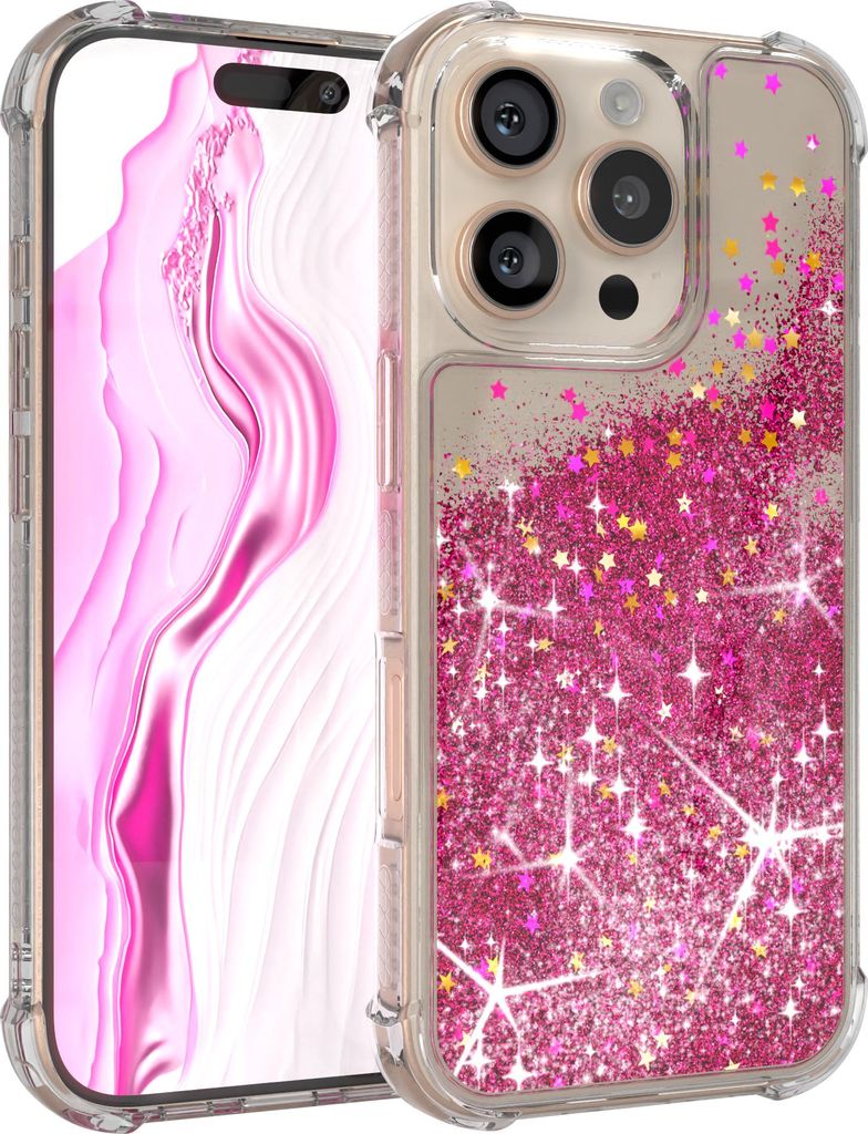 EAZY CASE - Glitzer Hülle kompatibel mit Apple iPhone 16 Pro Glitzer Schutzhülle, Soft Case, Backcover Transparent mit Motiv