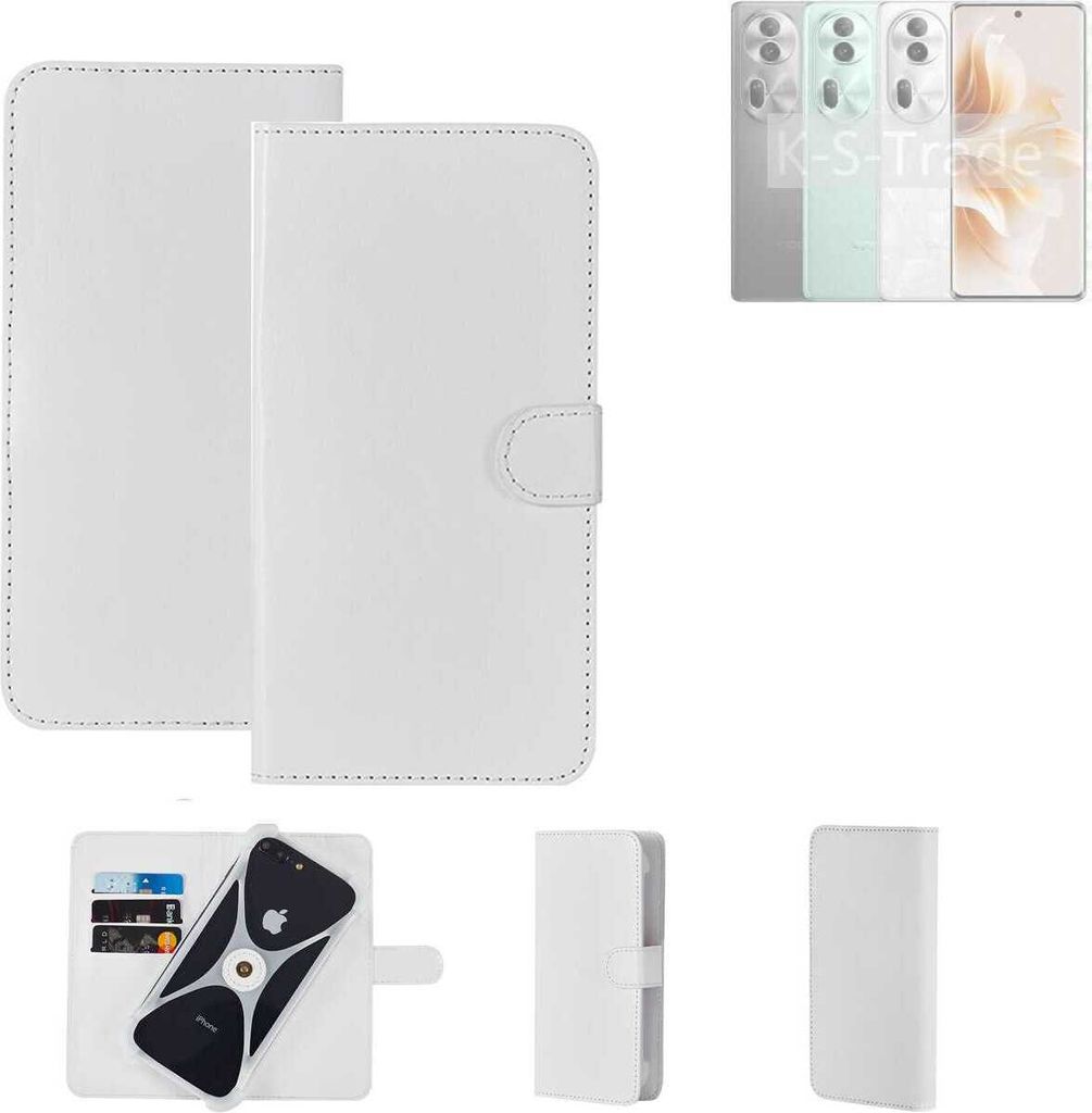 K-S-Trade Handy Hülle Schutz Hülle kompatibel mit Oppo Reno11 Pro Global Cover Case Bookstyle Bumper weiß 1x