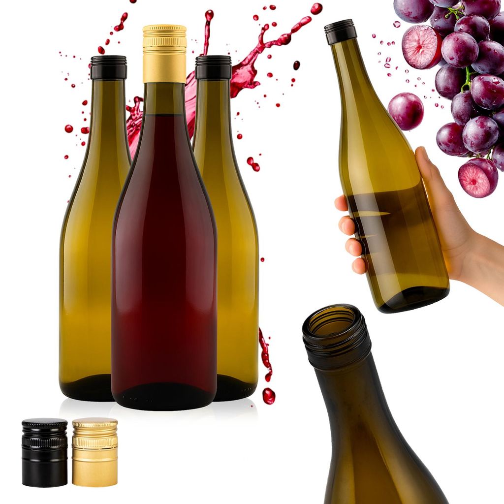 SuperButelki - 15x Butelka szklana BURGUNDY 750 ml z czarną Zdjęcie produktu 