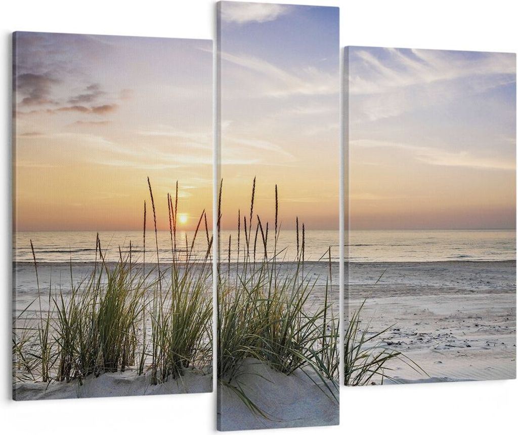 Bild auf Leinwand - Leinwandbild - 3 Teile - Westen Sonne Strand - 95x80cm - Wand Bild - Wanddeko - Wandbilder - Leinwanddruck - Bilder - Wanddekor...