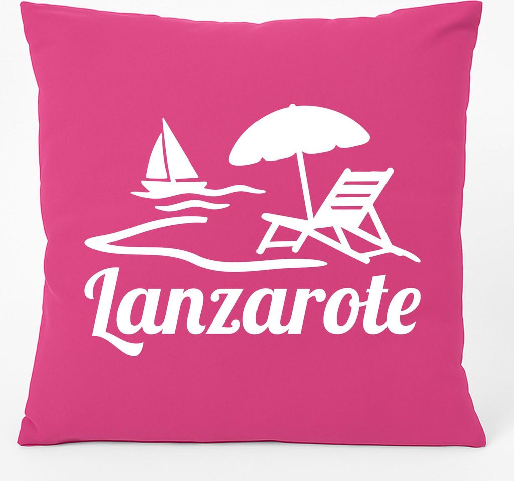 Huuraa Kissen Lanzarote Inselmotiv Spanien 40x40cm mit Füllung Fuchsia Baumwolle Dekokissen Geschenkidee