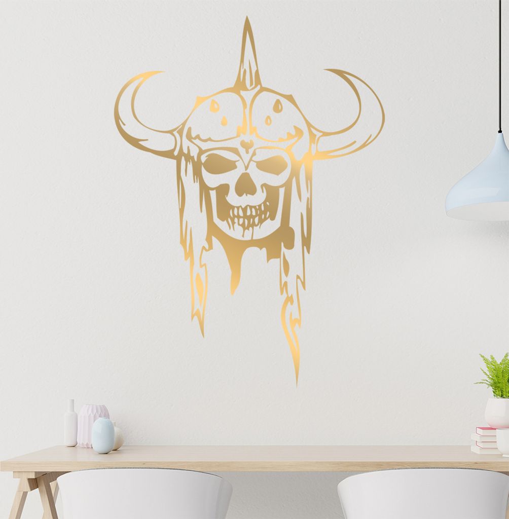 Krieger Schädel Wandtattoo in 6 Größen - Wandaufkleber Wall Sticker - Dekoration, Küche, Wohnzimmer, Schlafzimmer, Badezimmer
