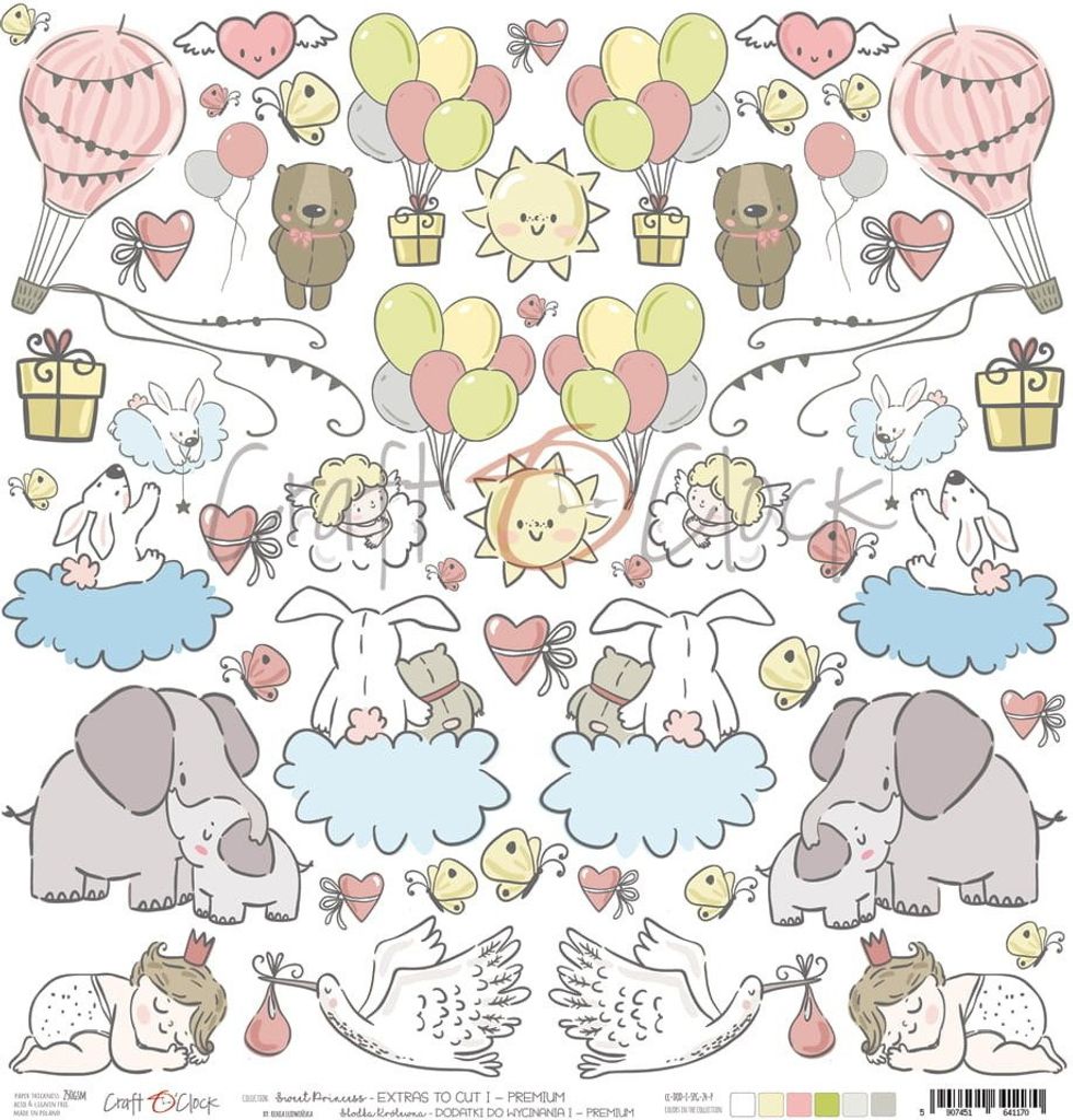 CRAFT O CLOCK 30,5x30,5cm Scrapbooking Papier mit Glitzer 250g Sweet Princess 01