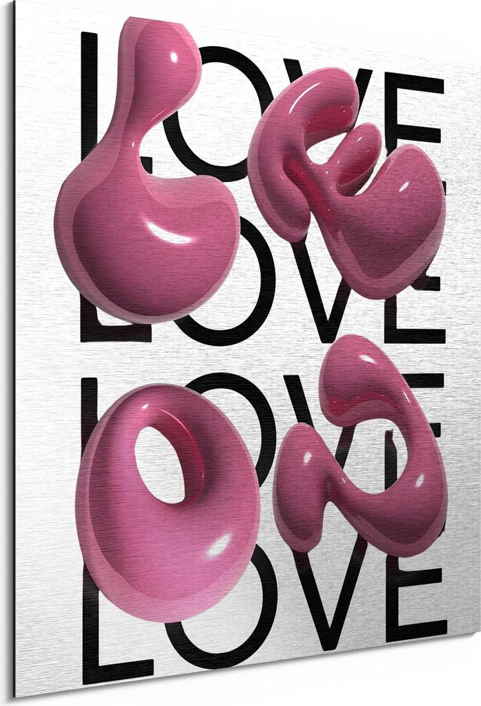 DEQORI Alu-Dibond Bild Silber 30x30 cm '3D-Liebe' Wandbild Metall dünn Design