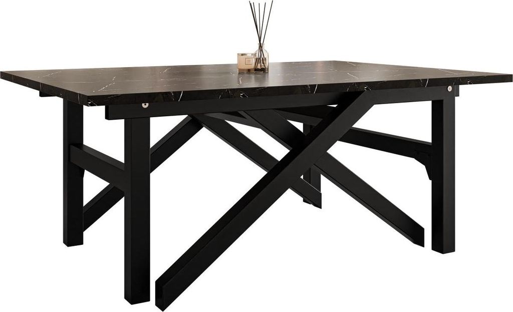 MIRJAN24 Couchtisch und Esstisch Xena Bis, 2-in-1, Rahmen aus Stahl (Farbe: Schwarz / Black Pietra Grigia)