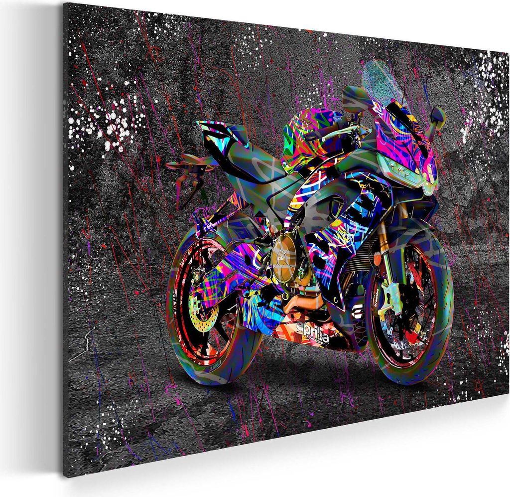 Motorrad Graffiti Street Art Wandbild Leinwandbild Kunstdruck XL Wanddeko: 150x100x4cm