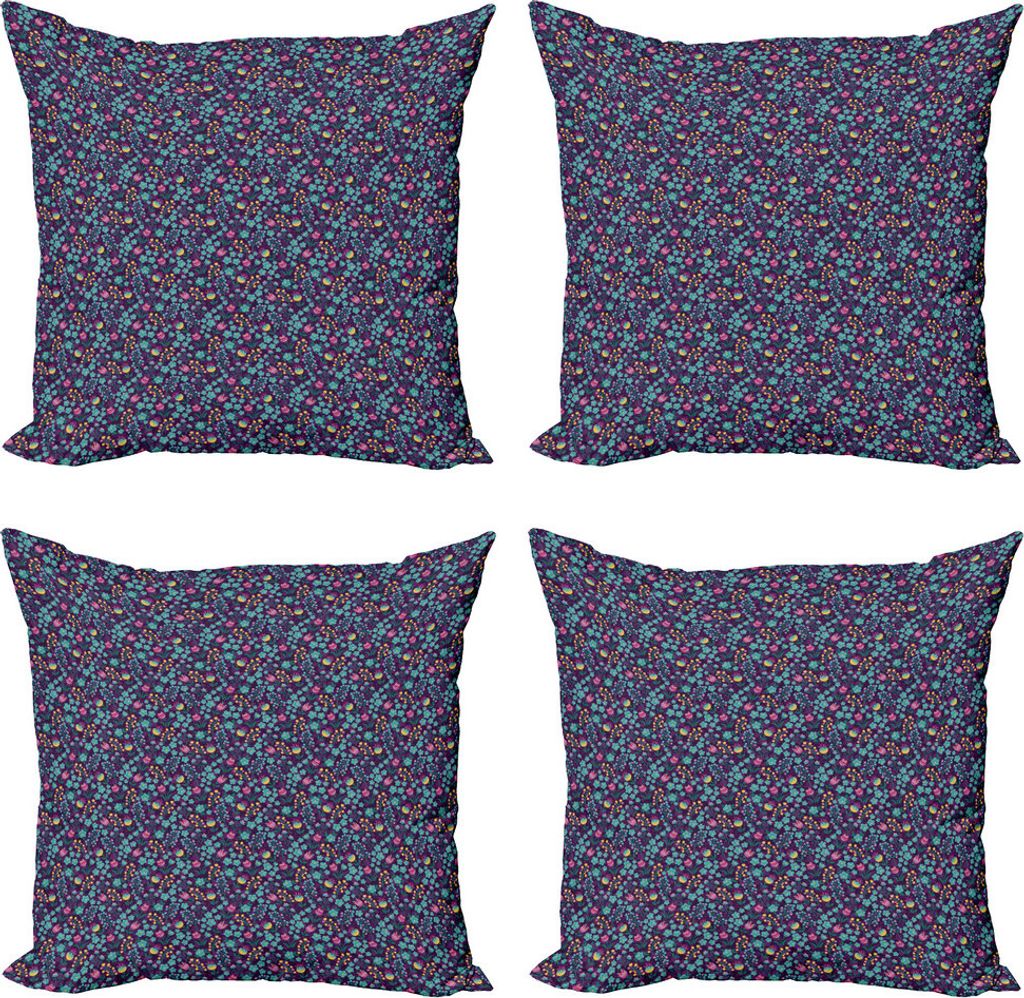 ABAKUHAUS Wiese Kissenbezug Set (4 Stück), Frühling Blumen Filed Kunst, Moderner Doppelseitiger Digitaldruck, 60 cm x 60 cm, Plum und Multicolor