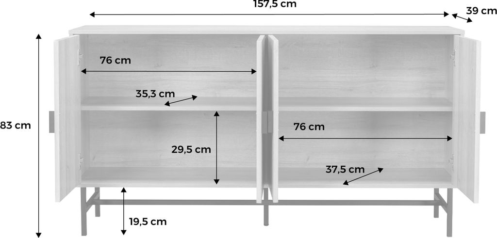 sweeek - Anrichte mit geriffeltem Holzdekor, viertürig, Produktbild 9