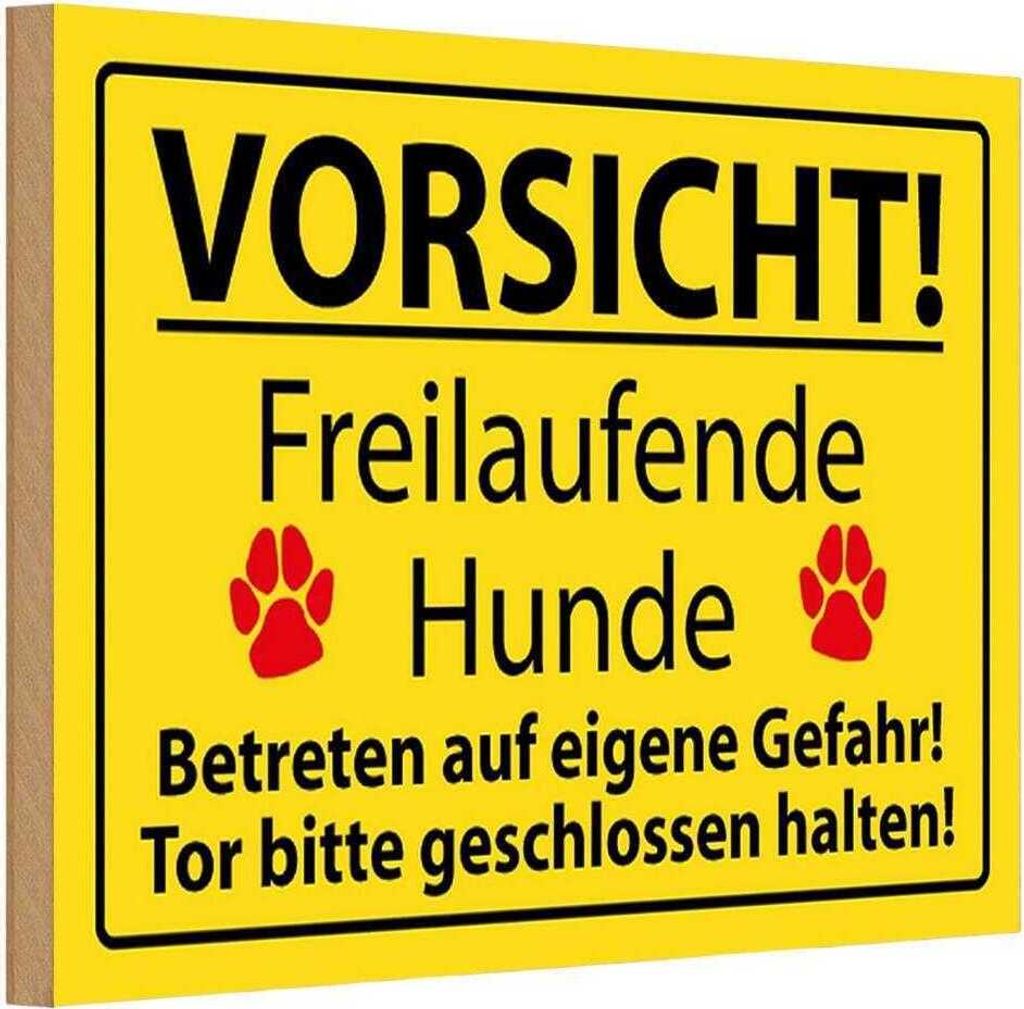 vianmo Holzschild 20x30 cm Vorsicht Freilaufende Hunde Warnschild Hinweisschild
