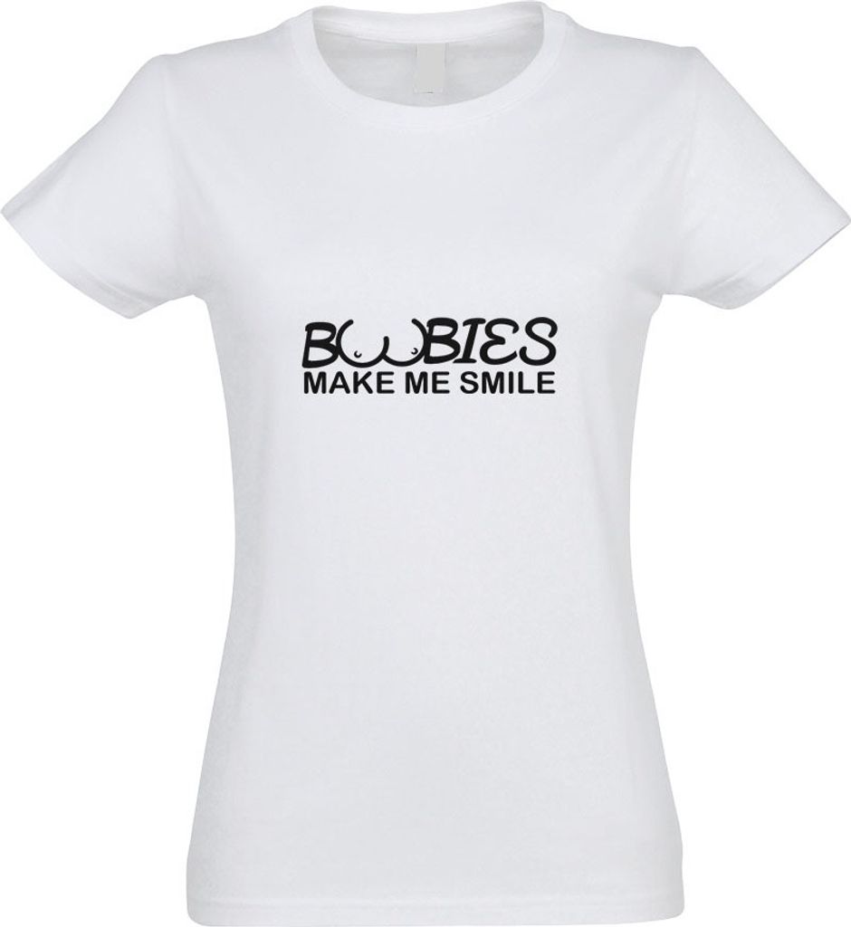 Kiwistar - T-Shirt tailliert - Damen - Weiss - Boobies Make me Smile - mit Motiv Bedruckt - Funshirt Design - Sport - Freizeit - Damen - XXL