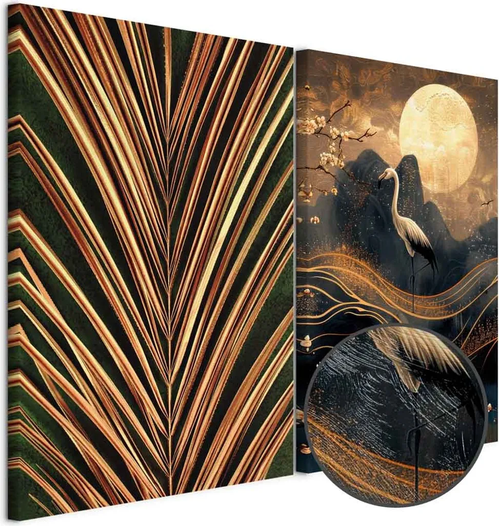 murando - Handart Pictures Set Paesaggio di montagna e foglie di felce Stampa su tela 40x30cm 2 pezzi ciascuno 20x30cm Collage 2er Multipart Paintings Nonwoven Canvas Picture con struttura - Fern b-C-10463-b-a - 5