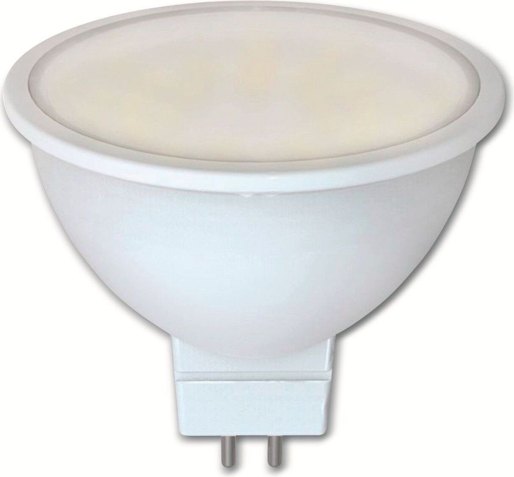 A single white LED spotlight bulb with two pins at the base, shown against a white background.